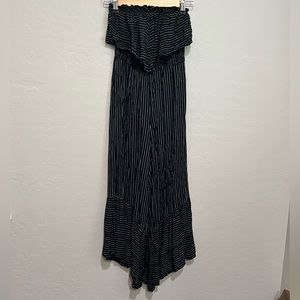 American Eagle Strapless Jumpsuit with Ruffles, Black with White Stripes